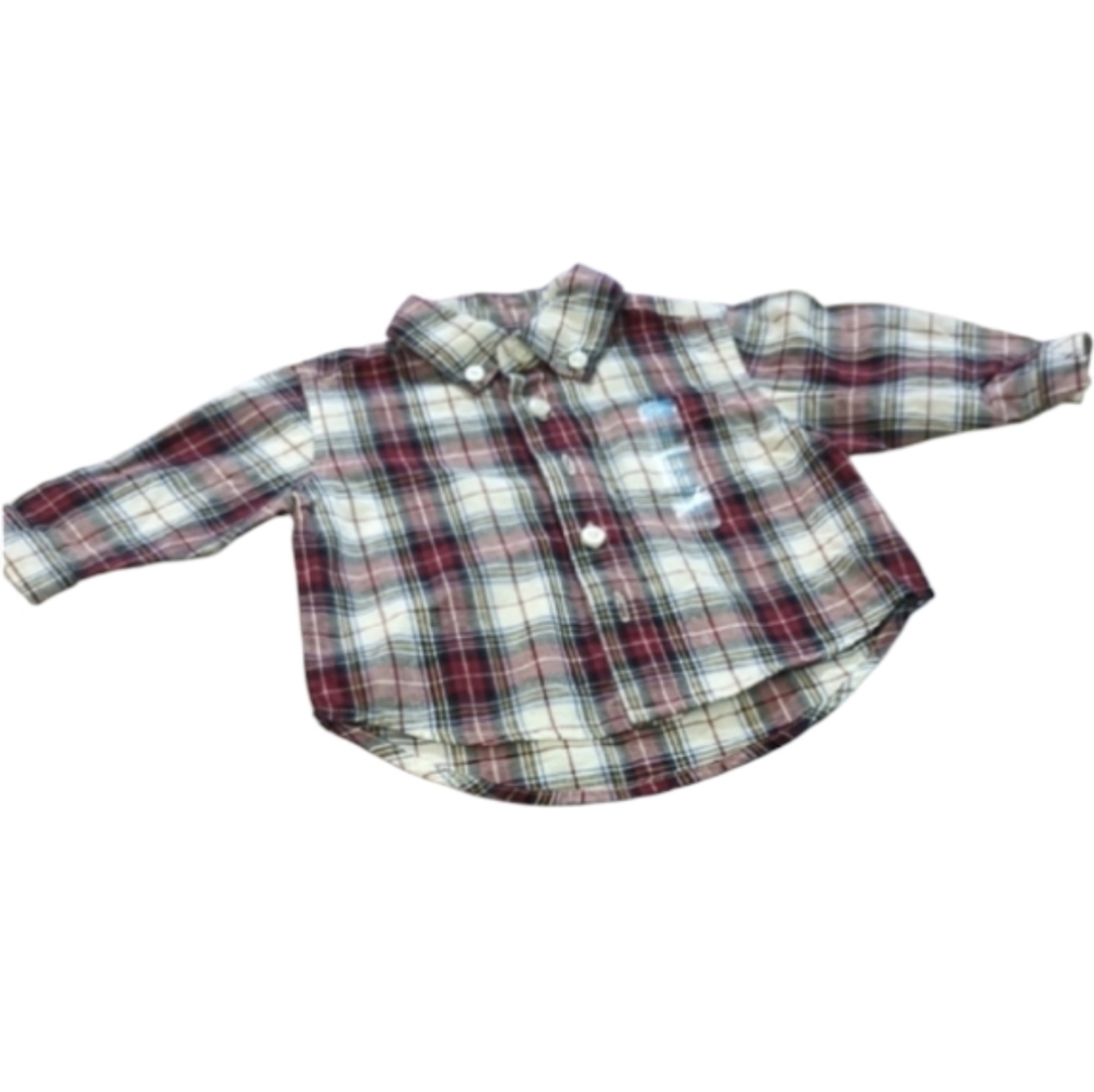 6/$15 Baby Boy Plaid Button-Down Shirt | 0–3 Months | Red, Blue, White & Black